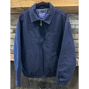VTG Pendleton Jacket Mens Medium Wool Bomber Navy Blue Full Zip Made in USA *A2